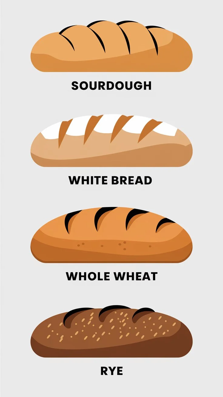 glycemic index comparison chart of white bread, whole wheat bread, and sourdough bread.