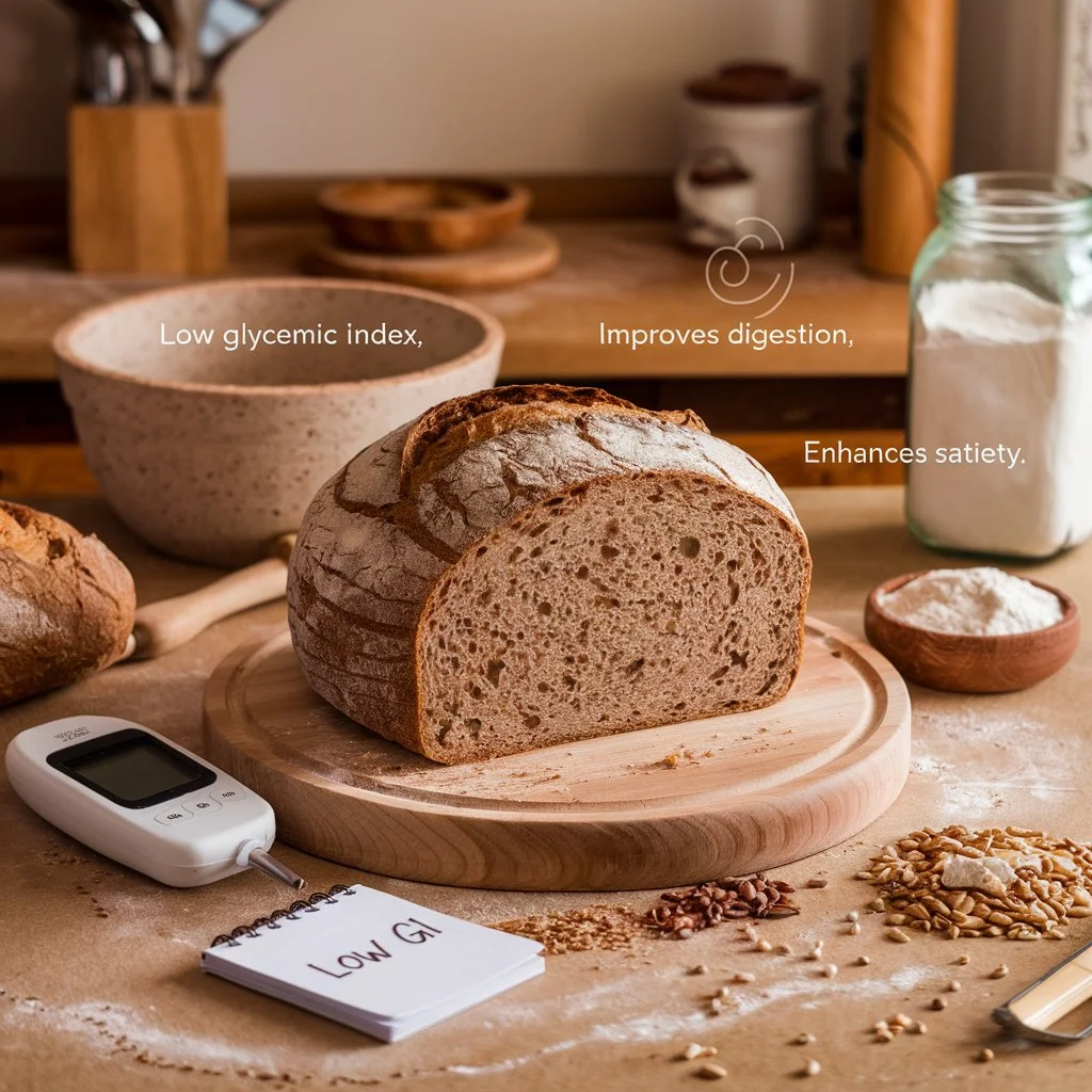 Baker scoring sourdough bread dough, a traditional technique used in making bread with a manageable glycemic index.